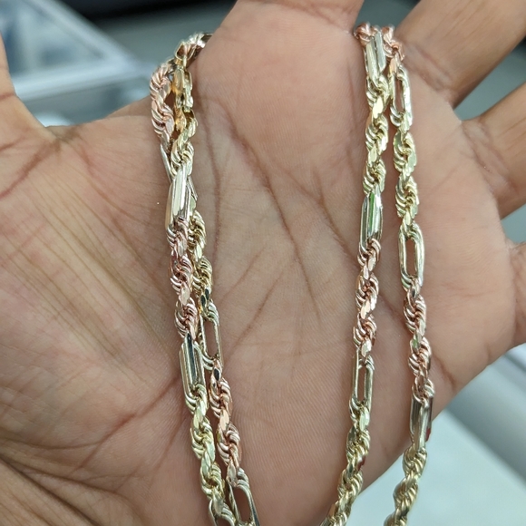 10kt Real Gold Tricolor Milano Chain 4.5mm 24 Inch